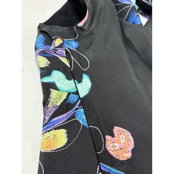 Loup Silk Dress 42 Black Bright Print V-neck Midi Side Zip Sleeveless French - Picture 12 of 13